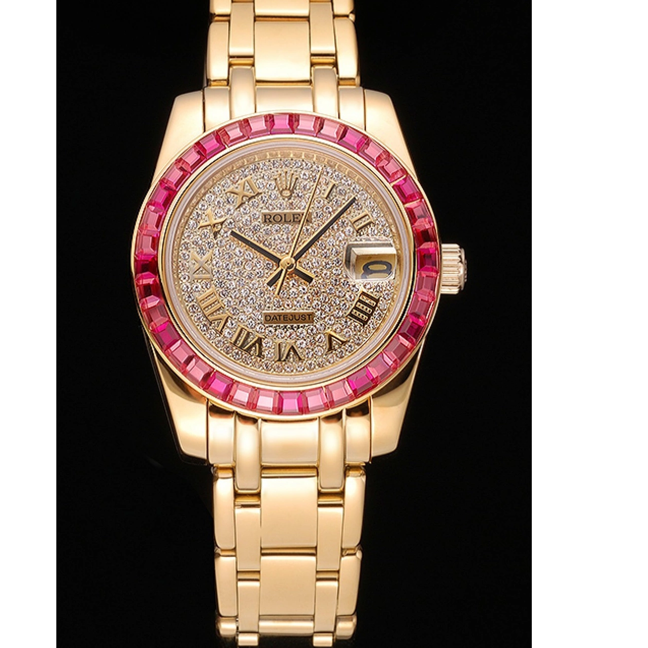 AAA Replica Watches Case 622835 Bracelet Rolex Gold Jewels Diamond Bezel And Dial Pink Datejust 0818